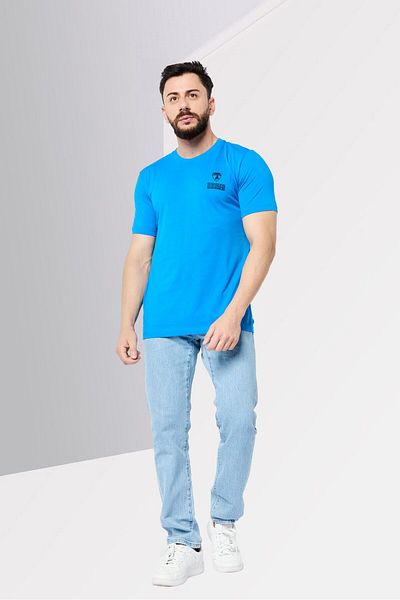 Lamborghini Men Crew Neck Short Sleeves Brand Logo T-Shirt, Blue