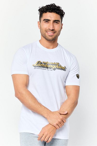 Lamborghini Men Sportswear Fit Short Sleeve Outdoor T-shirt, White