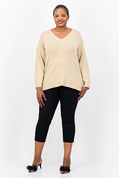 Esprit Women V-Neck Heather Sweater, Tan