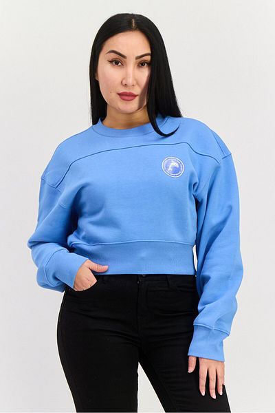 Esprit Women Crew Neck Long Sleeves Cropped Sweatshirt, Blue