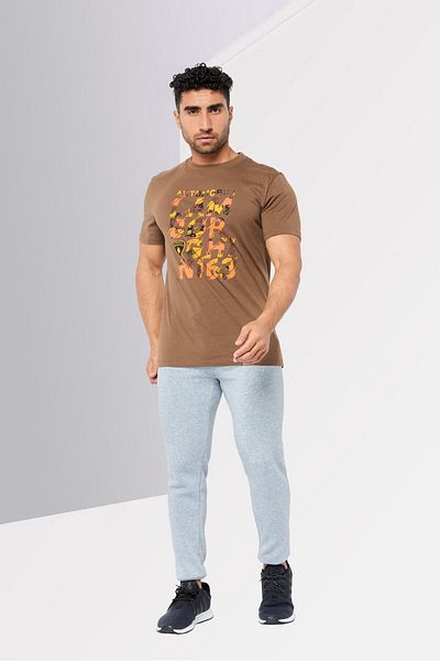 Lamborghini Men Sportswear Fit Short Sleeve Outdoor T-Shirt, Dark Brown