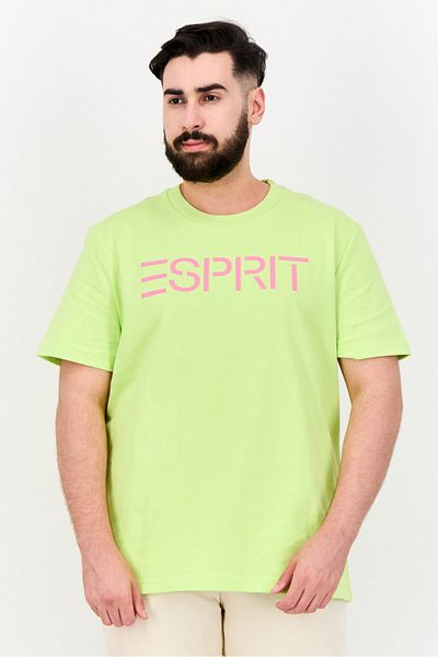 Esprit Men Ribbed Collar Short Sleeve Brand Logo T-shirt, Lime