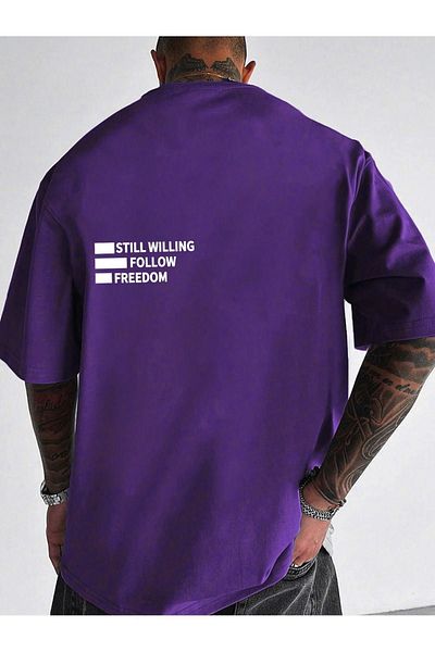 VBSVİBES Tricou tricotat cu imprimeu unisex violet Oversiz Still Follow Freedom