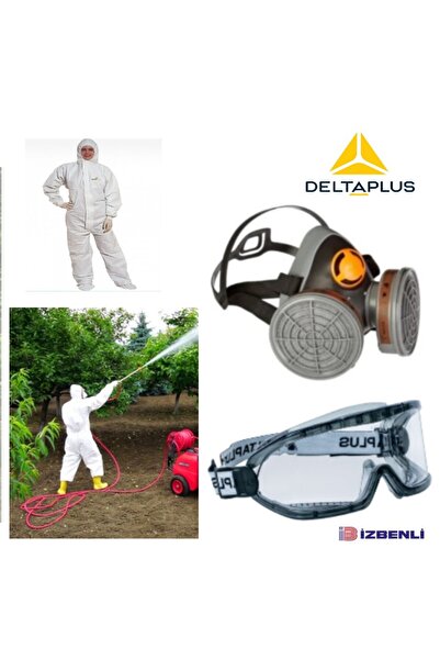 Delta Plus M6400 A2 Tarım ilaçlama İçin Gaz Maskesi (Filtre İle Beraber) + Goggle Gözlük + Tulum Tam Set