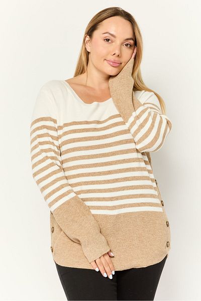 Madison + Hudson Women Round Neck Stripe Sweater, Mutlicolor