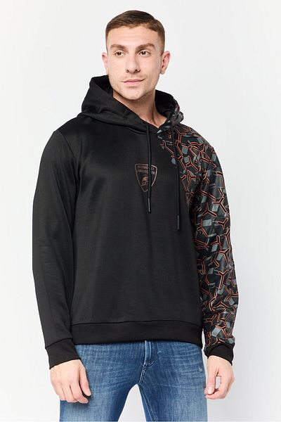 Lamborghini Men Brand Logo Long Sleeves Hooded Sweatshirt, Black