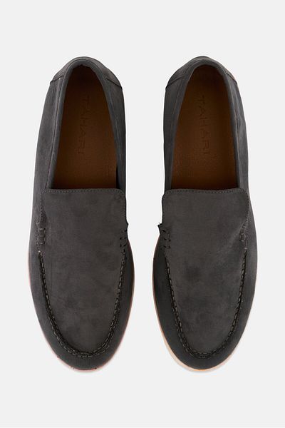 Tahari Men Slip On Suede Loafers, Dark Grey