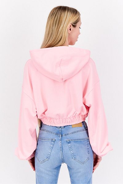 NIA Women Long Sleeve Plain Hoodei, Pink