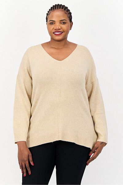 Esprit Women V-neck Heather Sweater, Tan