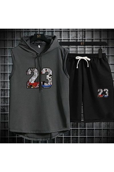 ACTIVE MODA - Men's 23 Printed Sports Athlete - Shorts Set 2Pcs Large Size Cotton