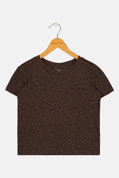 GAP Kids Girl Floral Pattern Pocket T-shirt, Coffee Brown