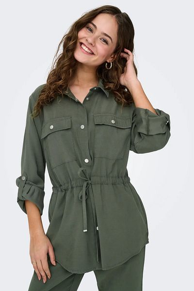 ONLY Women's Repairing Waist-Tied Foldable Sleeve Slim Coat 15310852   Khaki