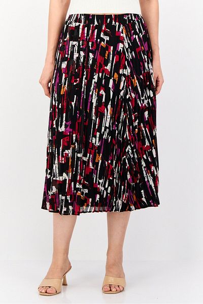 Esprit Women Abstract Print Midi Skirt, Multicolor