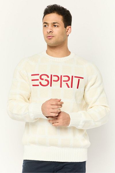Esprit Men Crew Neck Knitted Sweater, Cream