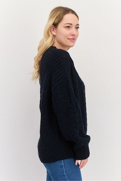Pepe Jeans Women Crew Neck Textured Sweater, Navy