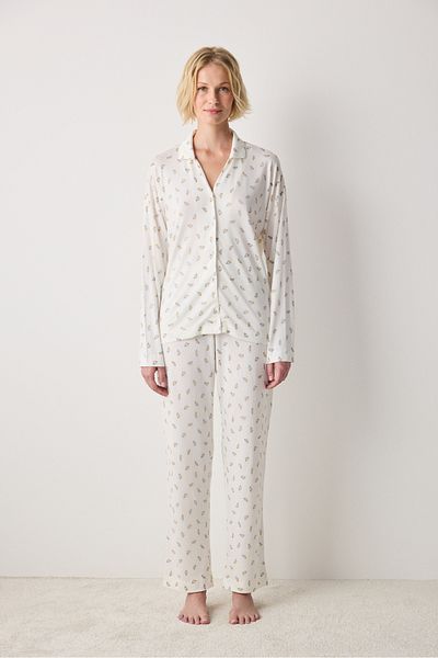 Penti Aging Collegen Floral Off-White Shirt Pants Pyjama-Set