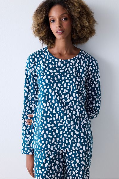 Penti Set de pijamale din bumbac, albastru, leopard, verde petrol