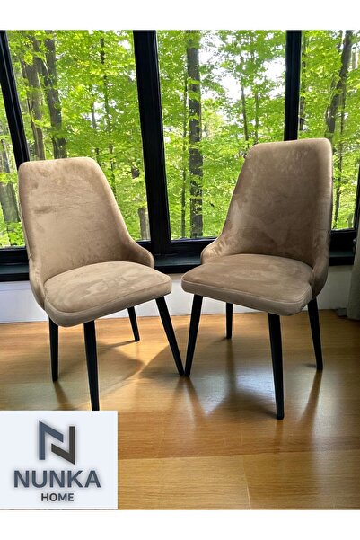 NUNKA HOME 4'lü Modern Cappuccino Babyface Kumaş Sandalye Siyah Ayaklı Şık Ta...