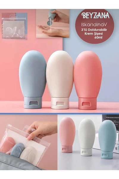 MİMOZA PARK Iskandinav Tarz 3'lü Doldurulabilir Çantalı Seyahat Tipi Şişe Set...