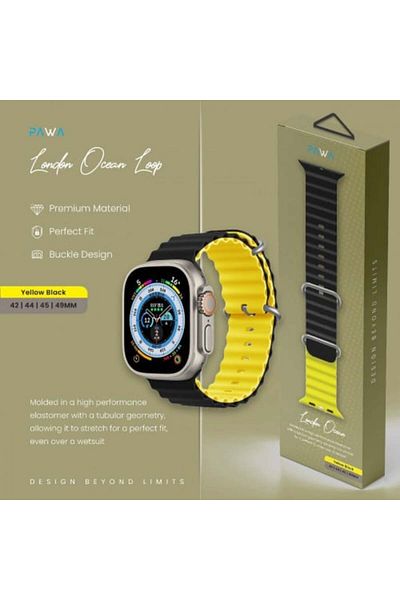 Pawa -London Ocean Apple Watch Silicone Strap Compatible with 42/44/45/49 mm Yellow and Black