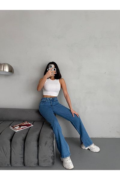 Zeo Basic Slit Detail Pipe Leg Lycra Jean