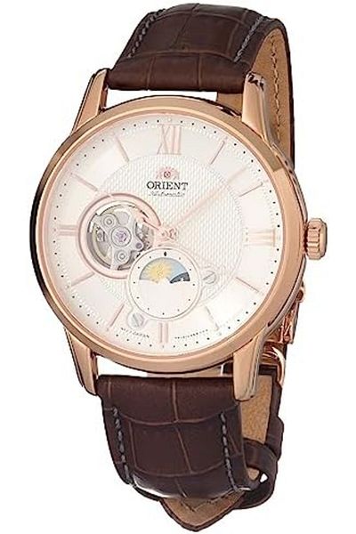 Orient Sun & Moon RA-AS0009S10B Automatic Men's Watch Champagne Dial, Brown Leather, 42mm,