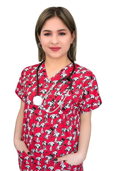 Nur Medikal Giyim Unisex Red Snoppy Themed Hospital Doctor Nurse Jersey Top