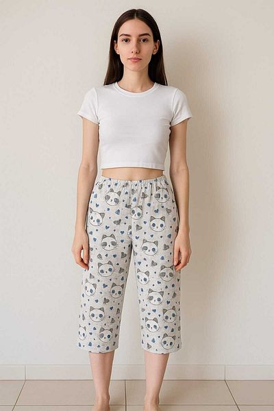 gigigiyim Cat Patterned Casual Women's Capri