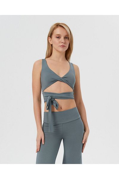 Ayma Active Blue Gray Women's Gathered Front Waist Strap Sports Yoga Bustier