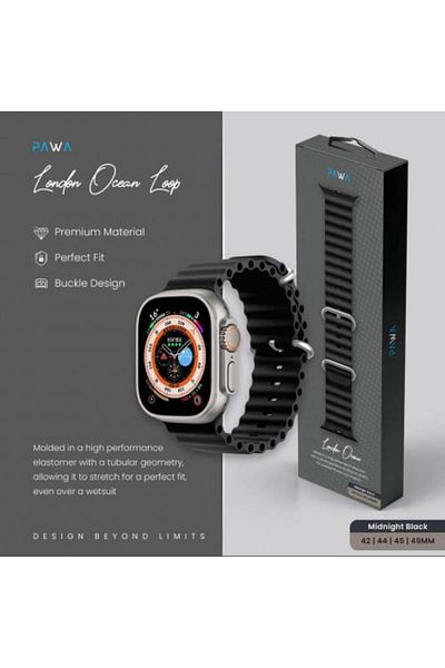Pawa - London Ocean Apple Watch Silicone Band Compatible with 42 / 44 / 45 / 49 mm Black