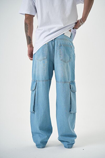 Respire Erkek Washed Paraşüt Kargo Baggy Pantolon Mavi