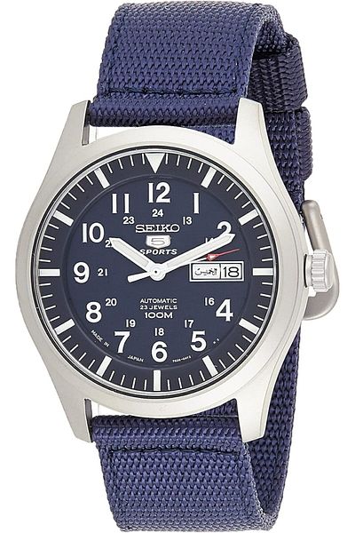 Seiko 5 Sports SNZG11J1 Automatic Men's Watch Blue Dial, Blue Nylon Strap, 42mm, Day-Date