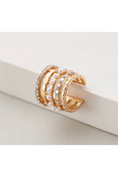 Takıtolia Halo - Gold Colored Holeless Compression Pearl and Stone Gold Multi-Design Cartilage Earrings