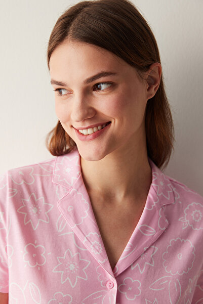 Penti Pink Base Flowers Shirt and Pants Pajama Set
