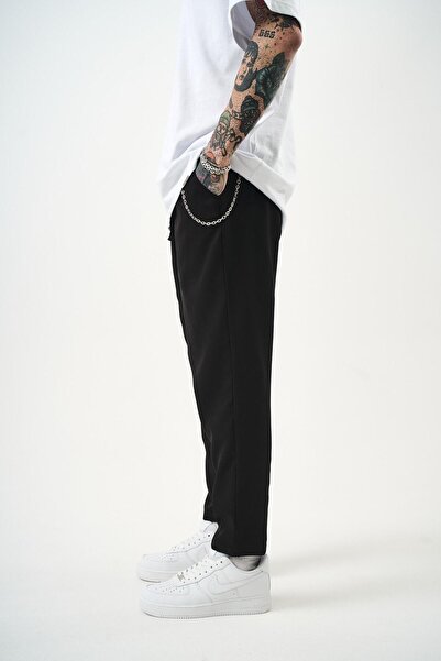 Respire Men's Chain Detailed Pleated Skinny Leg Trousers Black