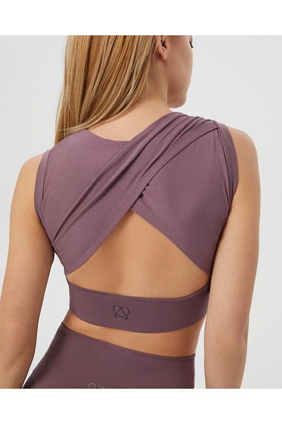 Ayma Active Lilac Backless Drape Detailed Crop Back Window Bustier