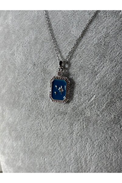 Uzak Işıklar قلادة من الفولاذ الفضي على شكل نجمة القطب مع حجر الزركون