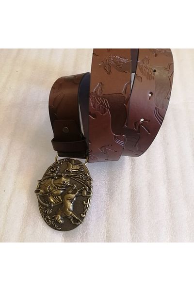 Butik Tülin Unisex Horse Printed Kpieer Belt, Afsun and Bronze Color Cowhide Leather