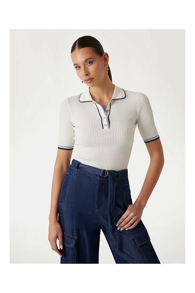 Guess Thalia Polo Neck Ss Swtr T-shirt alb pentru femei W5gr37z3l10-g012