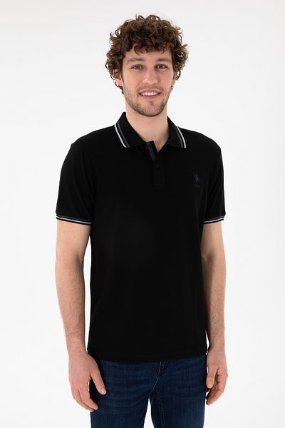 U.S. Polo Assn. Ανδρικό μπλουζάκι με κανονική εφαρμογή Polo Neck Black Basic 50306011-vr046