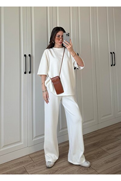 manana fashion White Modal Fabric Oversize Crew Neck Short Sleeve Premium Quality Tracksuit Set