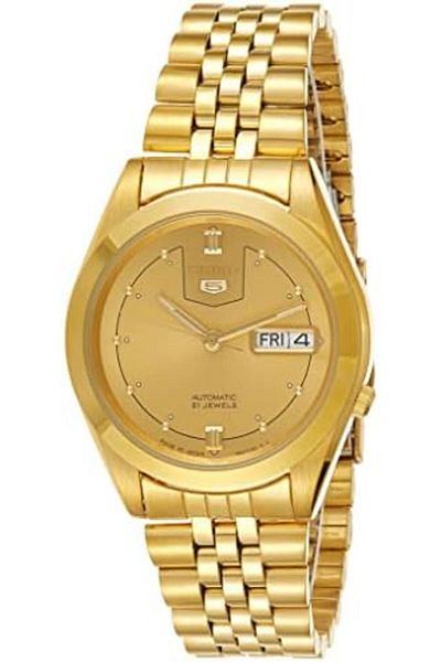 Seiko 5 SNXC50J5 Automatic Men's Watch Gold Dial, Gold-Tone Bracelet, 36mm, Day-Date Display