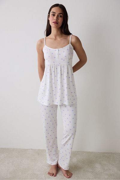 Penti Lana bedrucktes Pyjama-Set mit Hose in Off-White