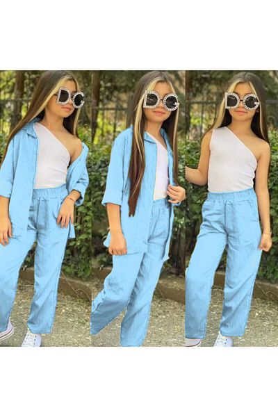 ipekkids İpekki̇ds Girls Children's Clothing Linen Fabric Shirt Pant One Shoulder Badasi Combination