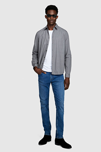 Sisley Ανδρικό λευκό μπλουζάκι 100% Koton εφαρμοστό Slub T-Shirt - 323A3YR7S101K