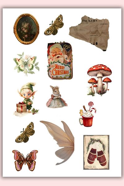 birikiyedi Merry Christmas Vintage Sticker Planner Agenda Bullet Journal Set