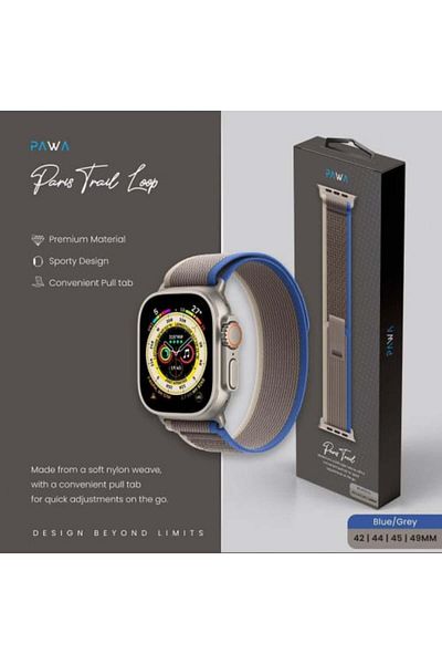 Pawa - Paris Trial Apple Watch Band Fabric Two-Tone Compatible with 42 / 44 / 45 / 49mm Gray and Blu
