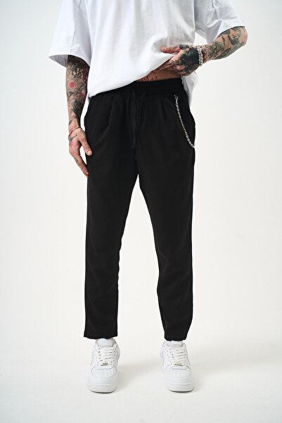 Respire Чоловічі штани з ланцюжком, деталізовані, з вузькими штанинами, чорні