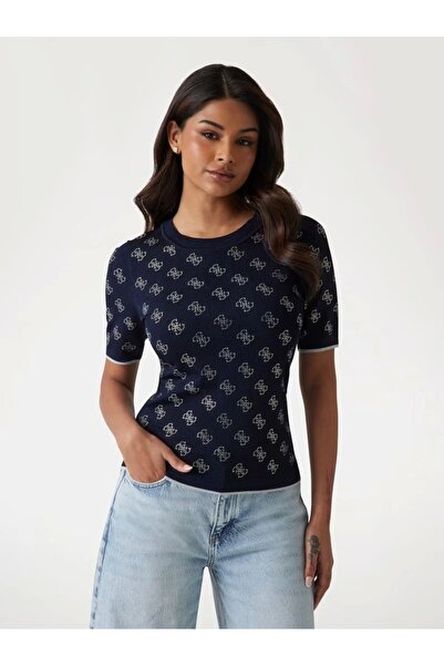 Guess ROSIE 4G RN SS SWTR Γυναικείο μπλουζάκι σε μπλε ναυτικό χρώμα W5GR20Z3D...