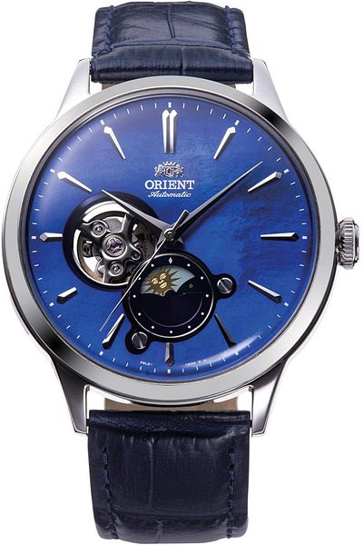 Orient Sun & Moon RA-AS0103A10B Automatic Men's Watch Blue Dial, Blue Leather Strap, 41.5mm, 30m